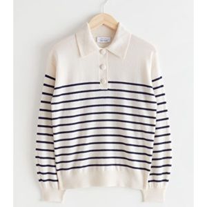 & Other Stories Wool Striped Polo Knit Sweater